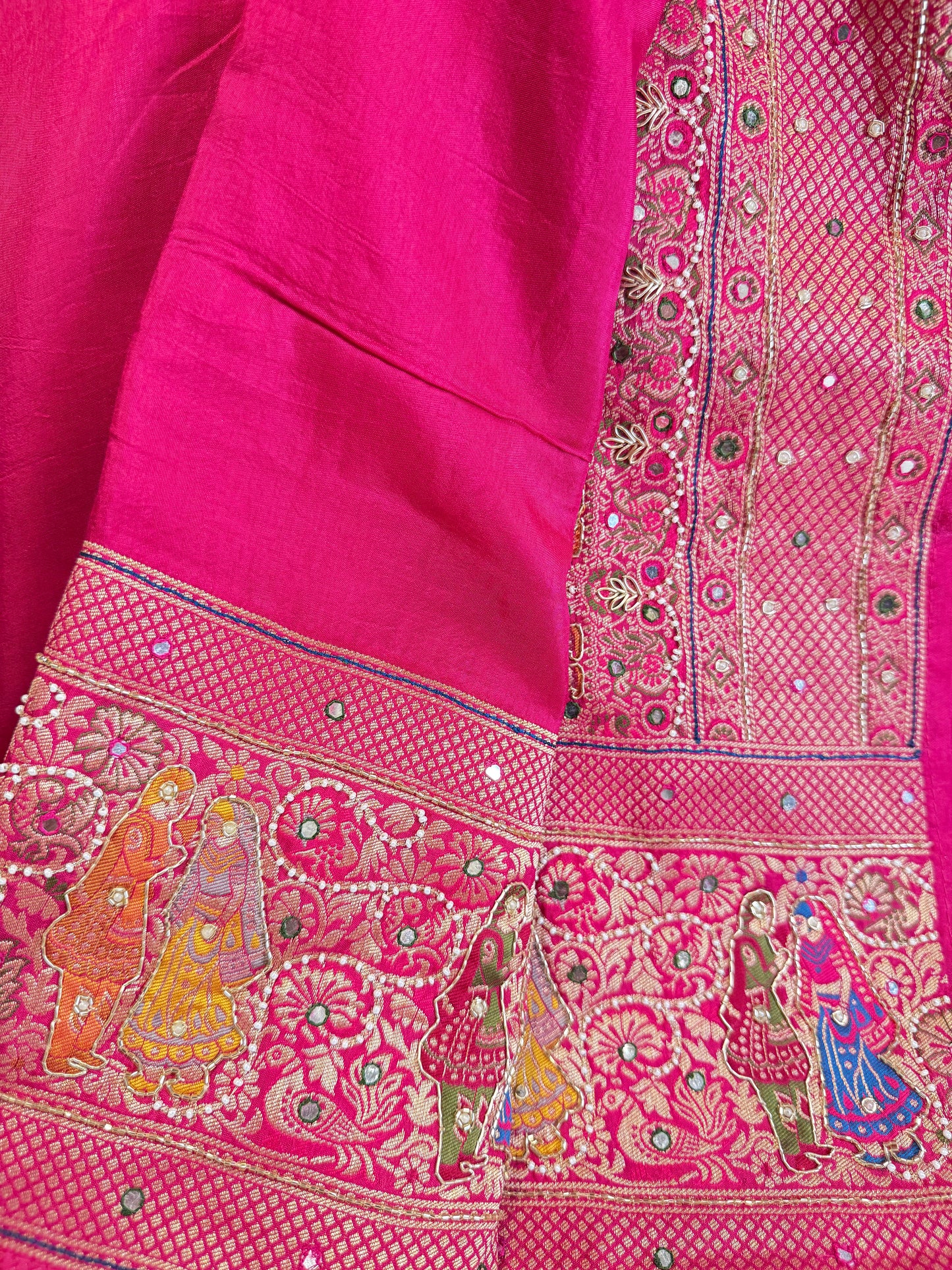 Plan Border Ajrak Silk Saree (Hot Pink)