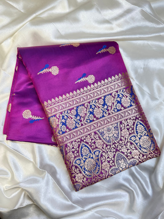 Crap Katan Banarashi Silk Saree (Magenta)