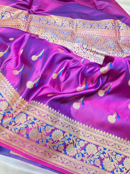 Crap Katan Banarashi Silk Saree (Magenta)