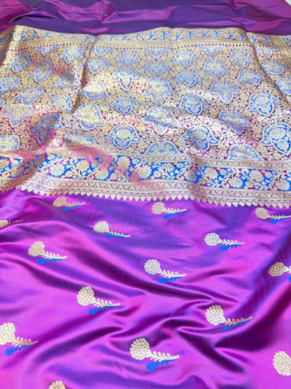 Crap Katan Banarashi Silk Saree (Magenta)