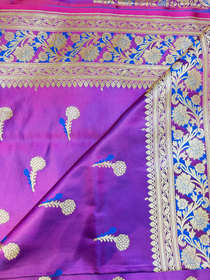 Crap Katan Banarashi Silk Saree (Magenta)