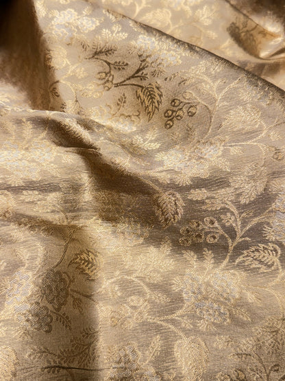 Pin stripped contrast tissue silk saree  (Beige & red)