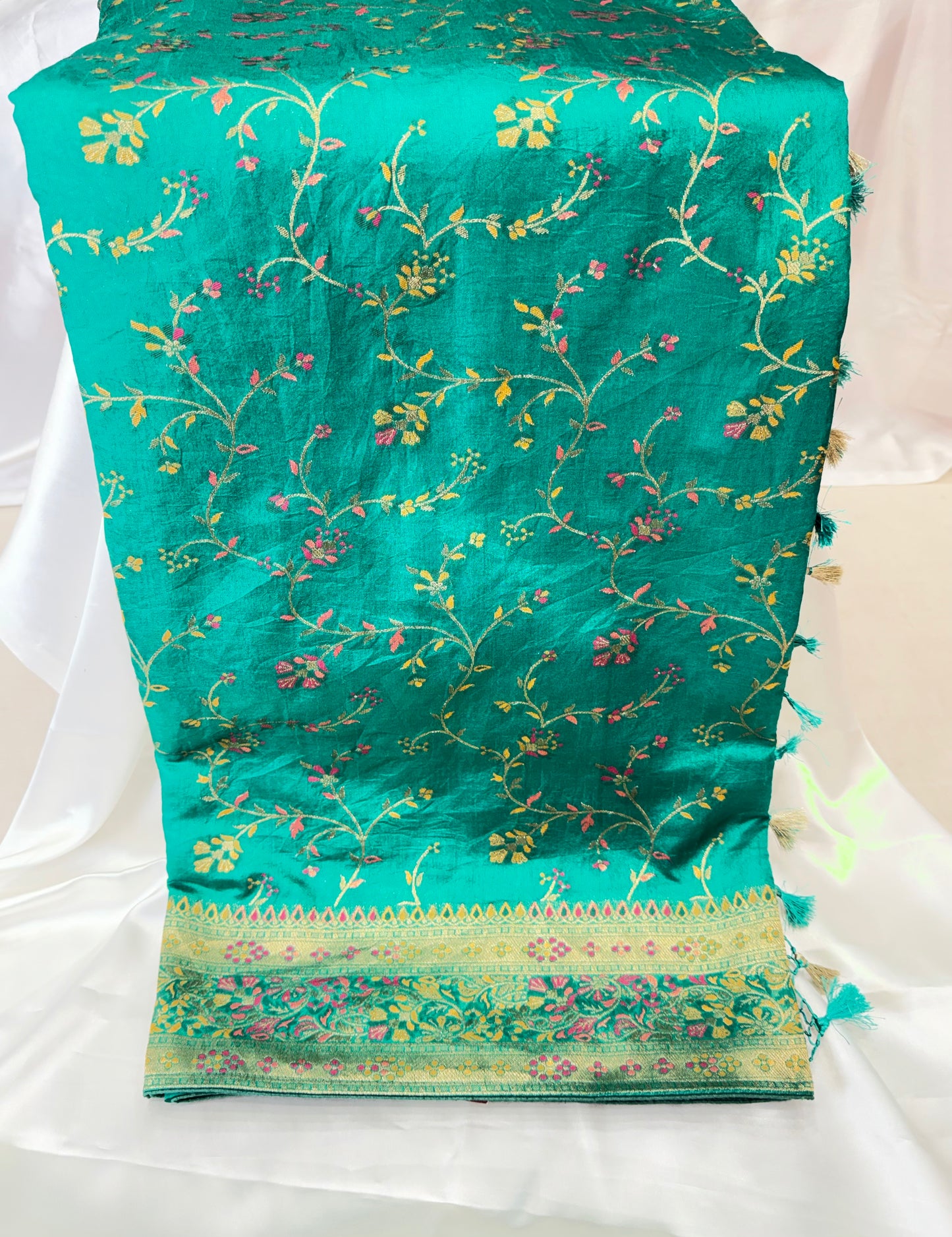 Fancy Ikkat Border Silk Saree (Sea)