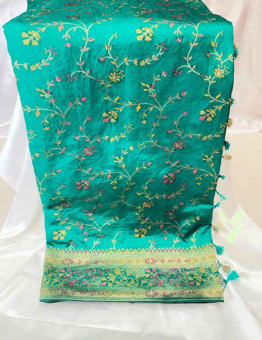 Fancy Ikkat Border Silk Saree (Sea)