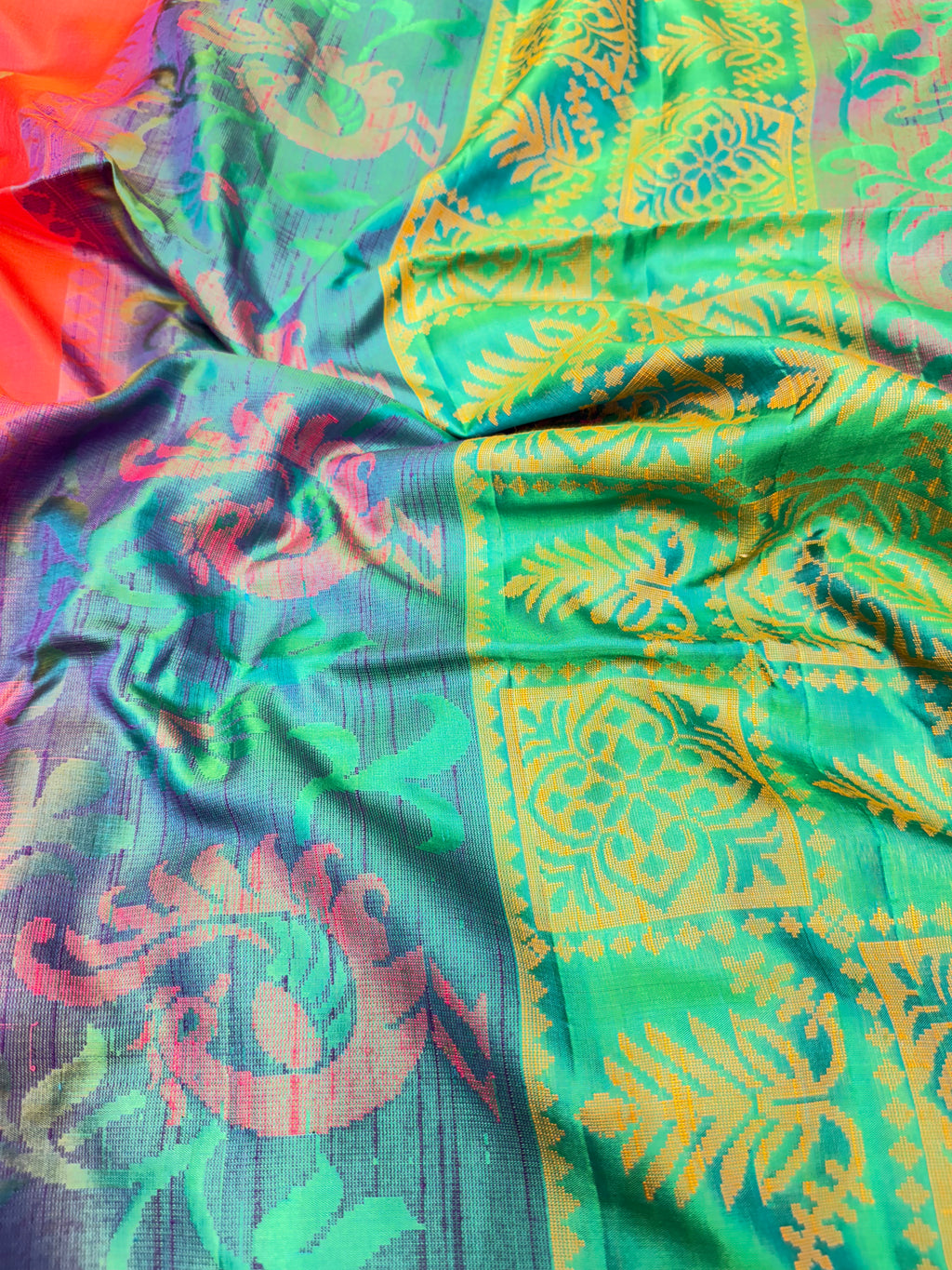Silk Designer Saree Orange with Green