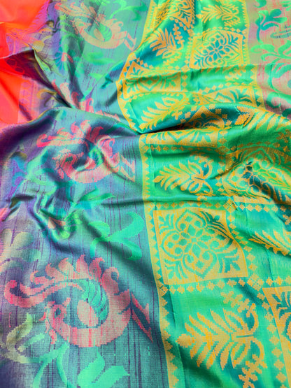 Silk Designer Saree Orange with Green