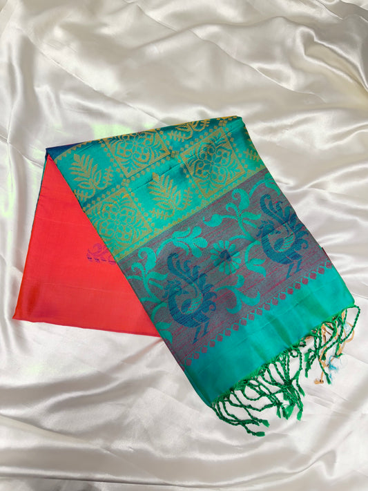 Silk Designer Saree Orange with Green