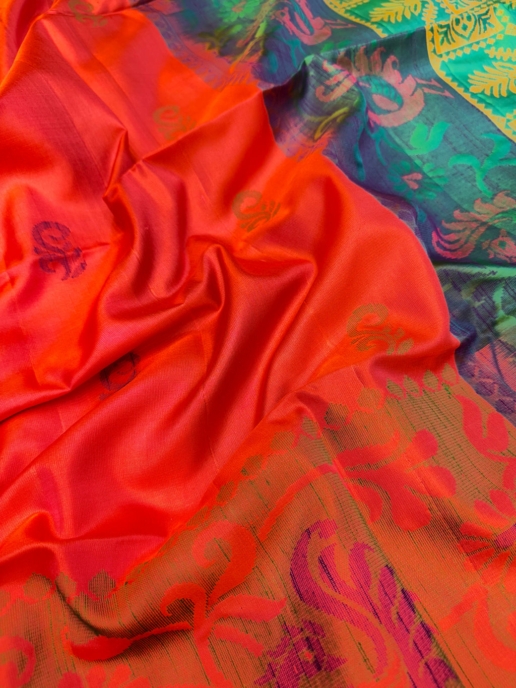 Silk Designer Saree Orange with Green