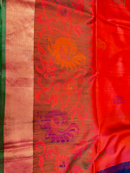 Silk Designer Saree Orange with Green