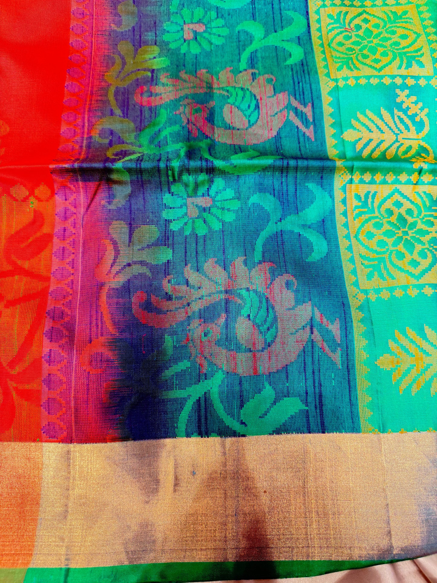 Silk Designer Saree Orange with Green