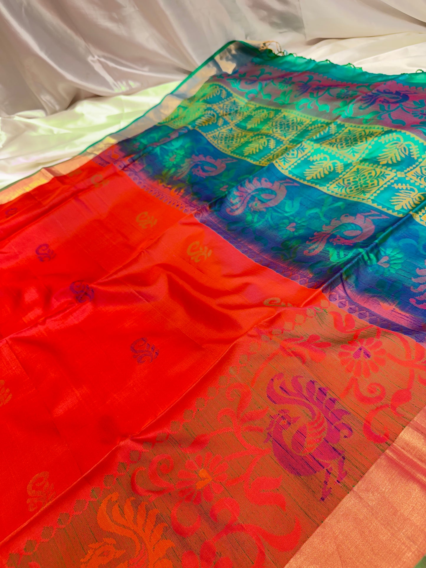 Silk Designer Saree Orange with Green