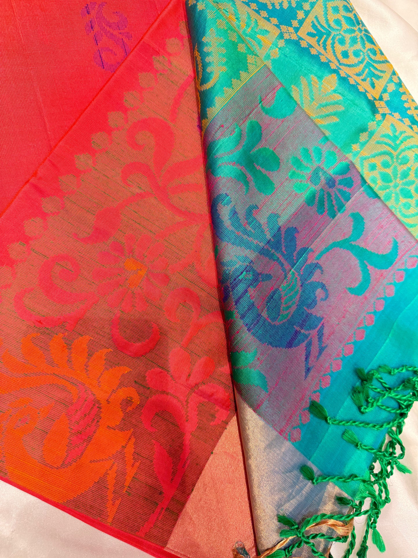 Silk Designer Saree Orange with Green