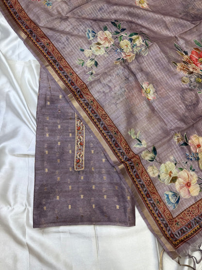 Designer chanderi silk with heavy duppata dress material (Pastel purple)
