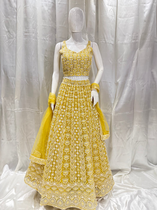 Net Haldi Special Crop Top (Banana Yellow)