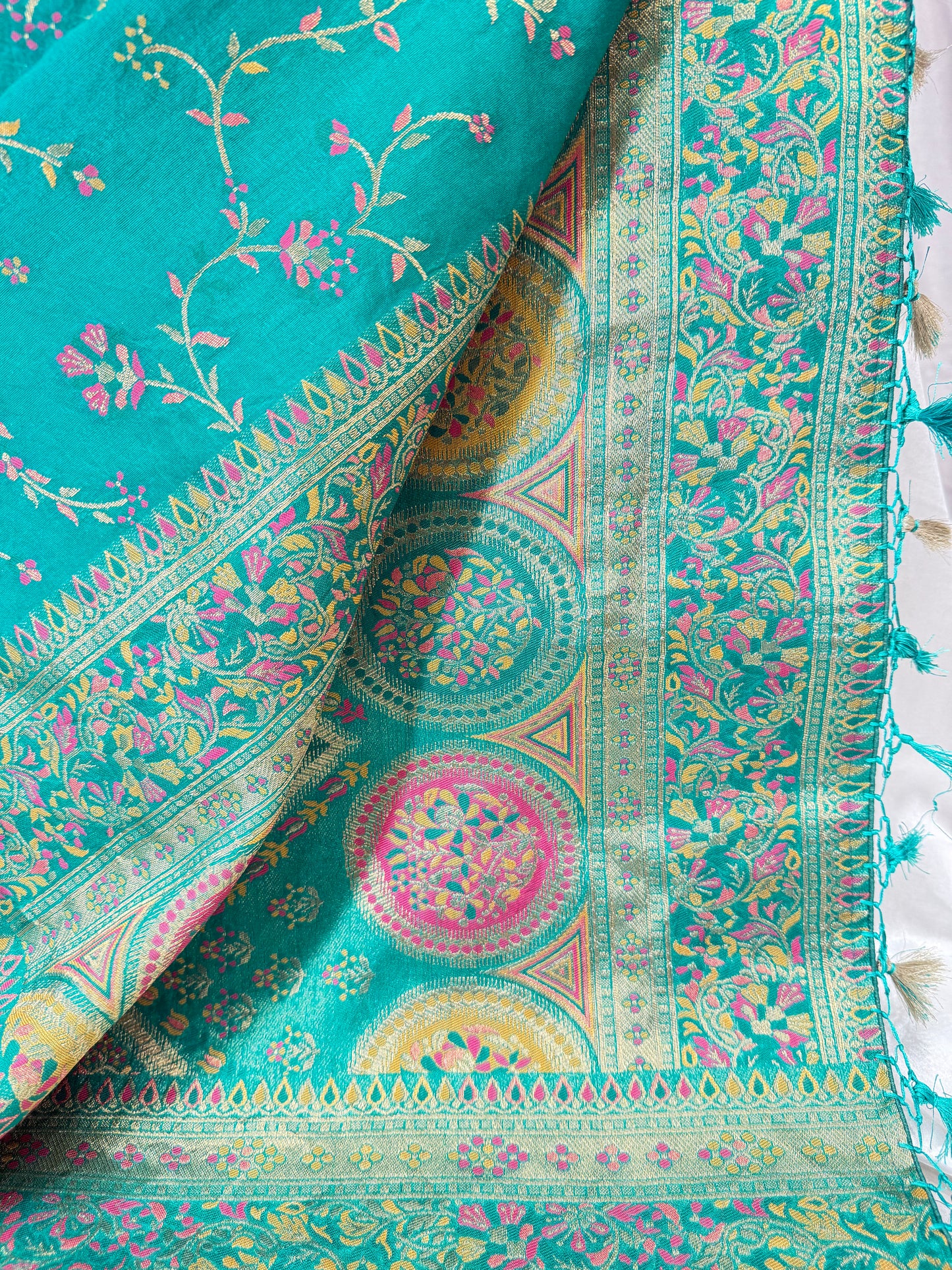 Fancy Ikkat Border Silk Saree (Sea)