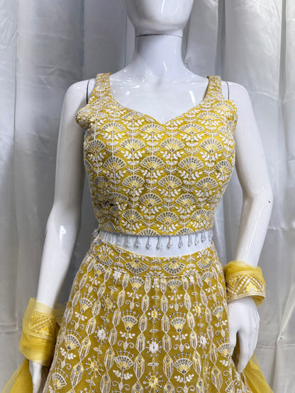 Net Haldi Special Crop Top (Banana Yellow)