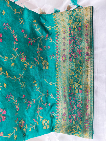 Fancy Ikkat Border Silk Saree (Sea)