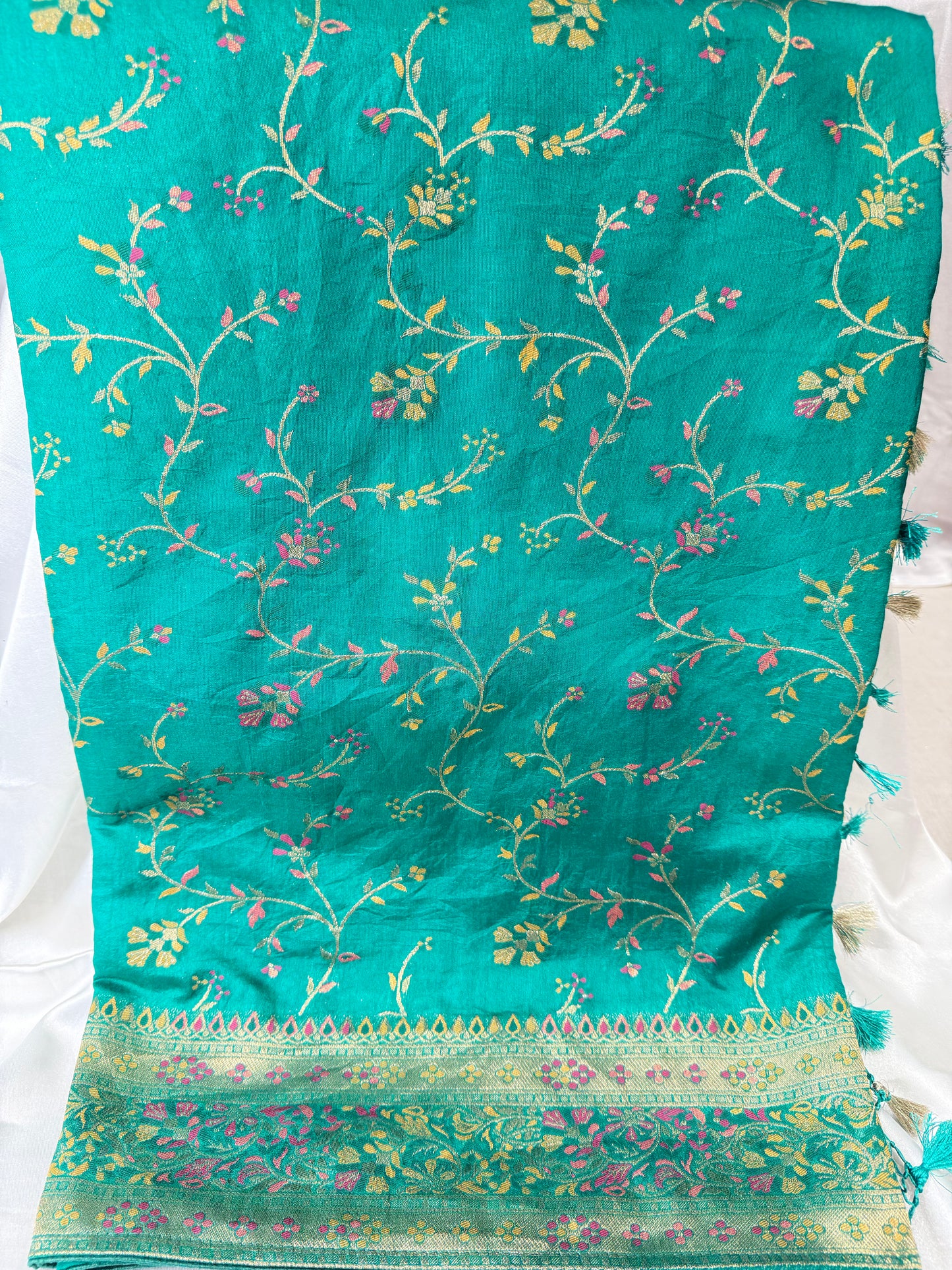 Fancy Ikkat Border Silk Saree (Sea)