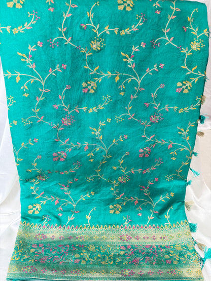 Fancy Ikkat Border Silk Saree (Sea)