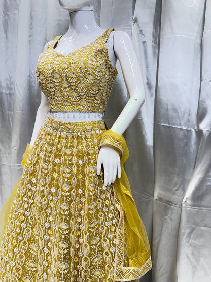 Net Haldi Special Crop Top (Banana Yellow)