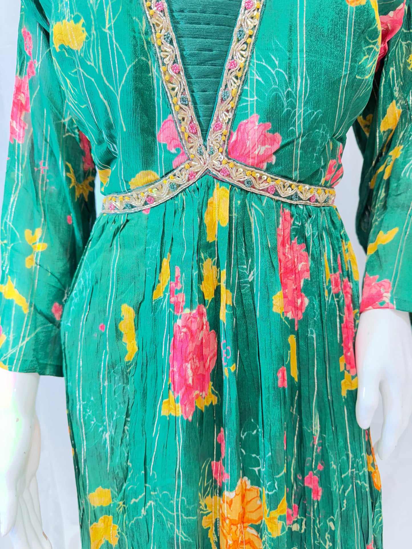 Summer Chiffon Digital Print Gown (Bottle Green)