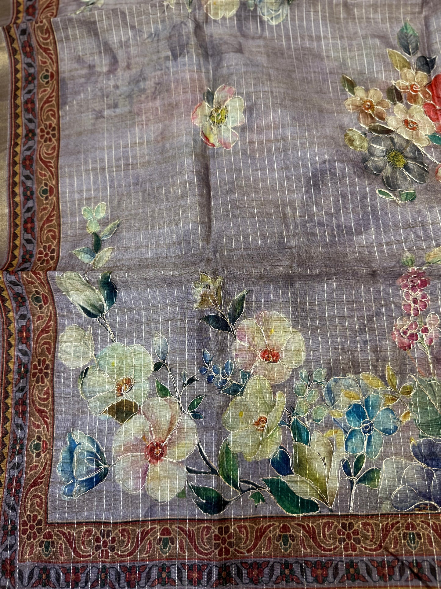 Designer chanderi silk with heavy duppata dress material (Pastel purple)