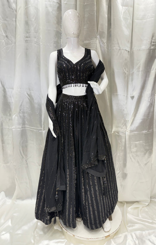 Georgette Work Cocktail Party Fancy Crop (Black)