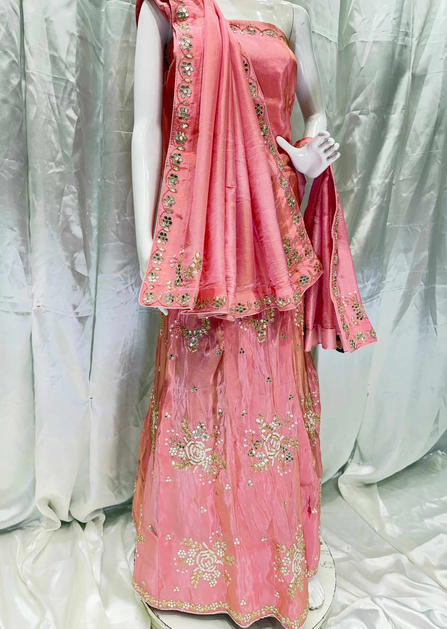Tissue silk Engagement Special Lehenga (Ice Cream Pink)