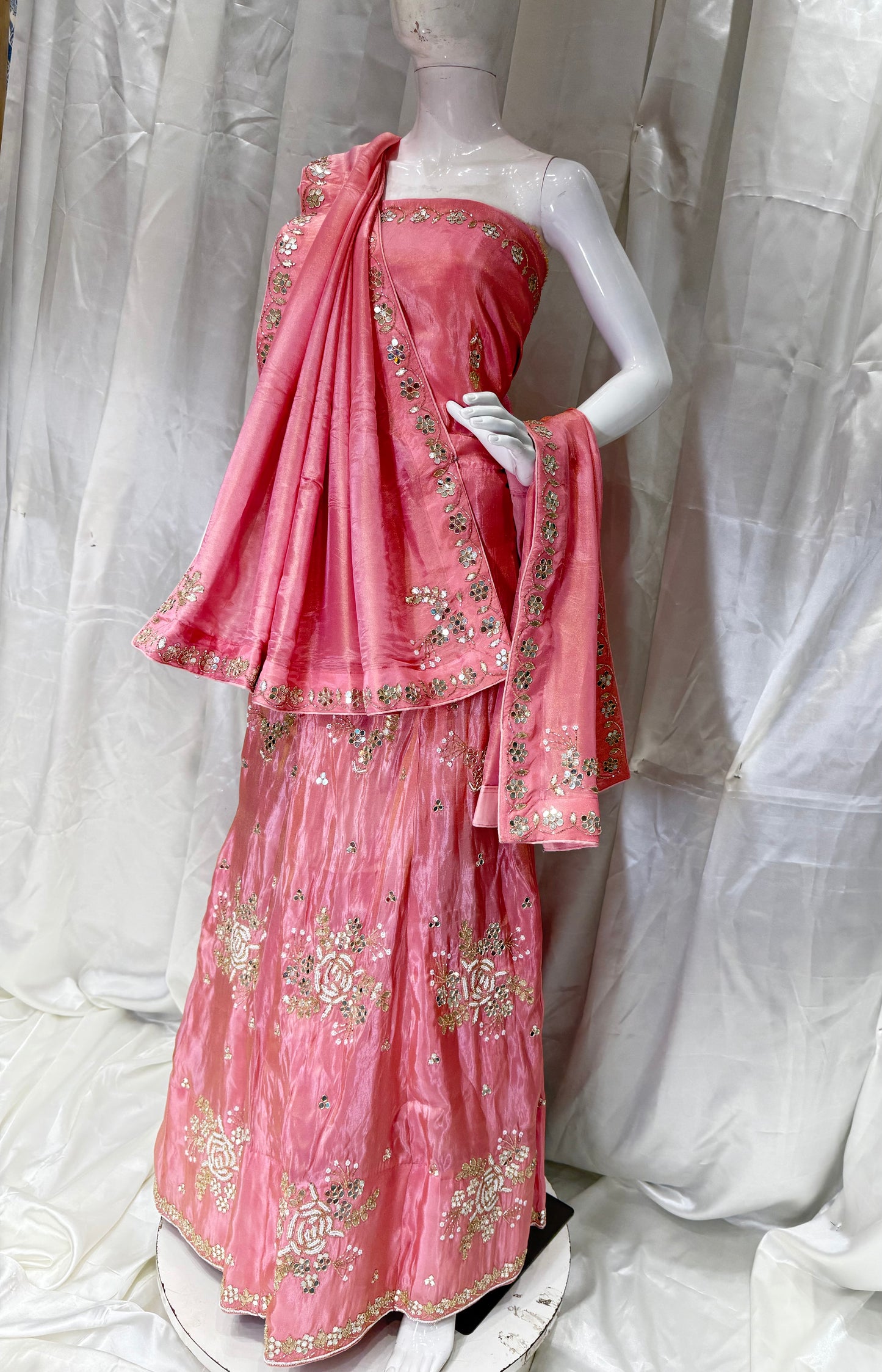 Tissue silk Engagement Special Lehenga (Ice Cream Pink)