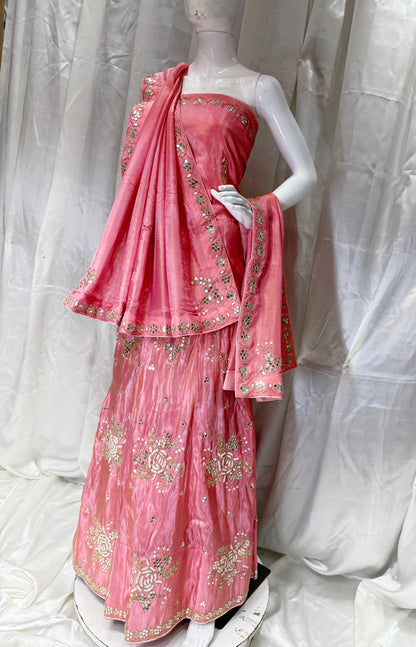 Tissue silk Engagement Special Lehenga (Ice Cream Pink)