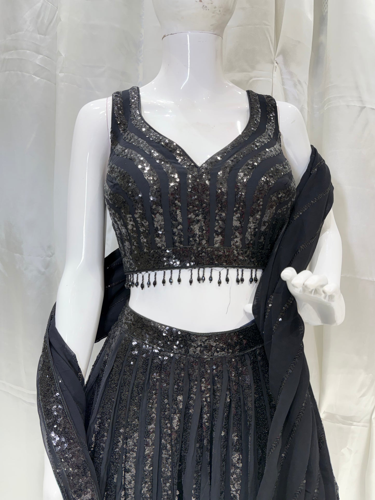 Georgette Work Cocktail Party Fancy Crop (Black)