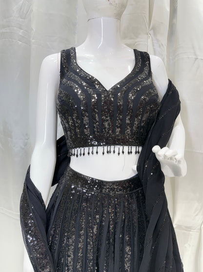 Georgette Work Cocktail Party Fancy Crop (Black)