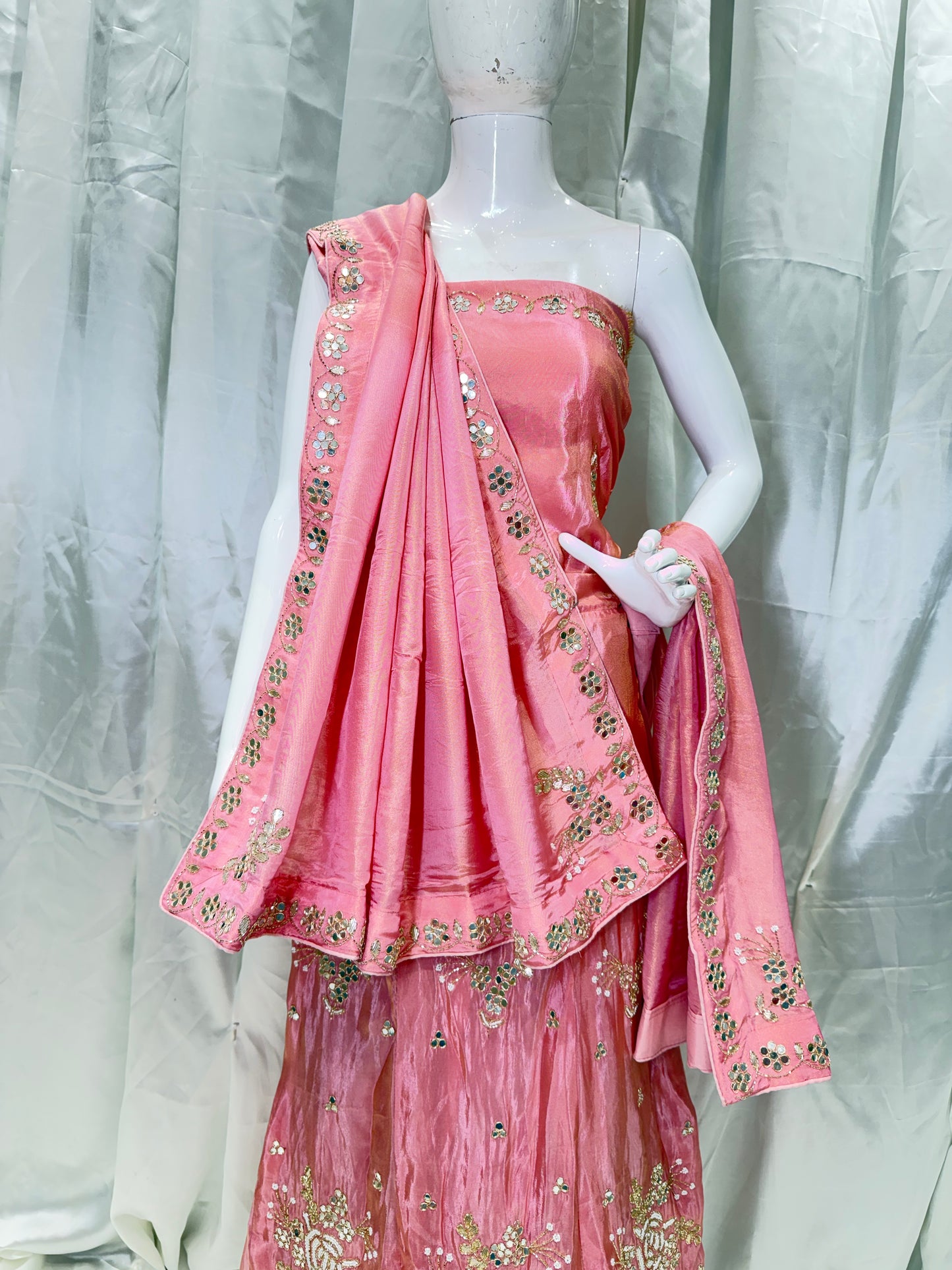 Tissue silk Engagement Special Lehenga (Ice Cream Pink)
