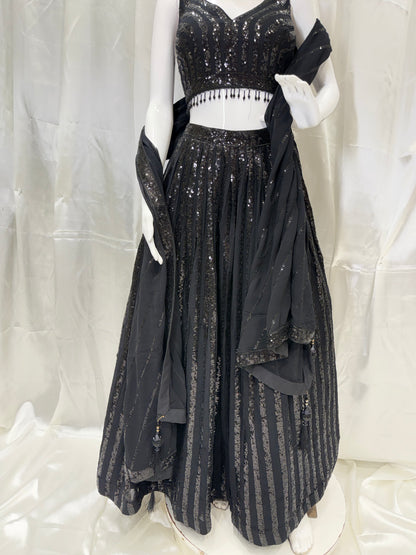 Georgette Work Cocktail Party Fancy Crop (Black)