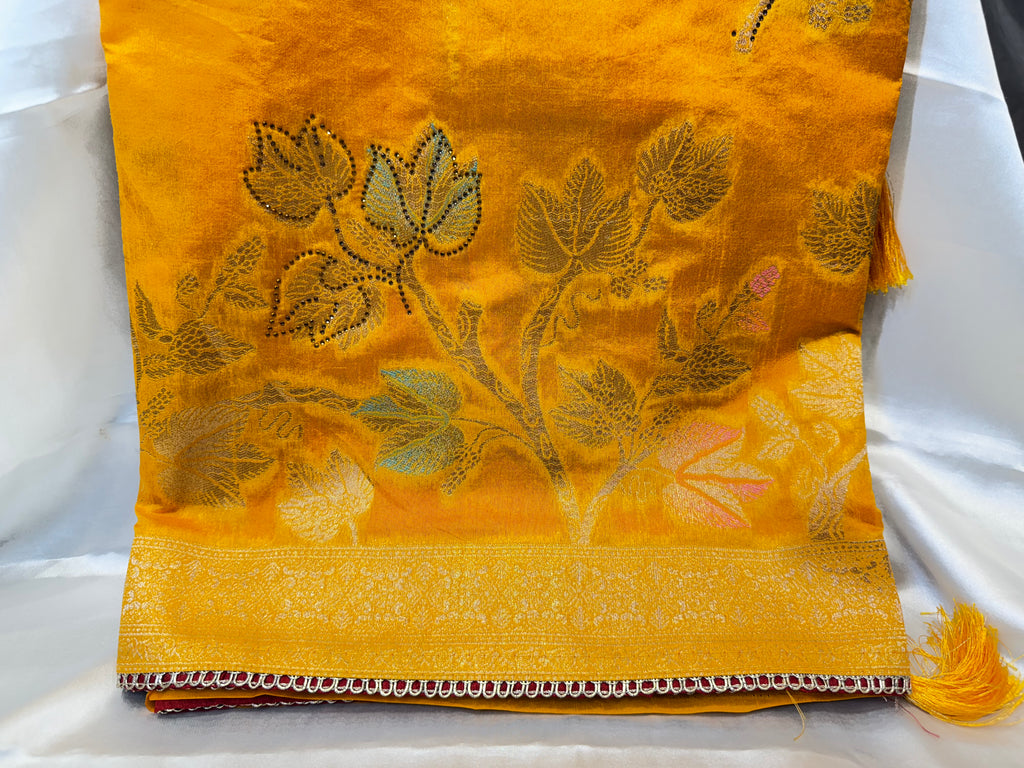 Floral Silk Saree (Yellow)