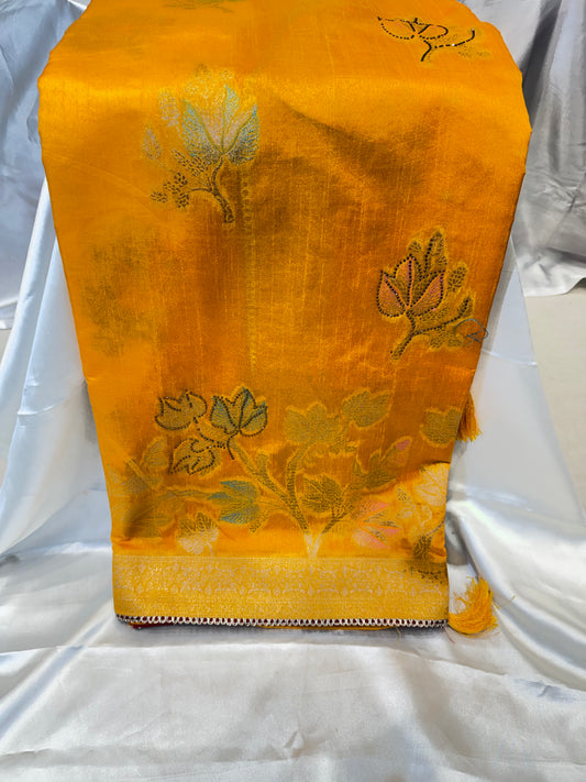 Floral Silk Saree (Yellow)