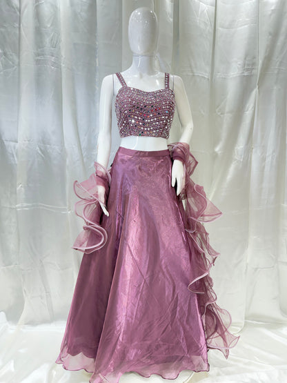 Satin Crop Top Party Wear Dress (Onion)