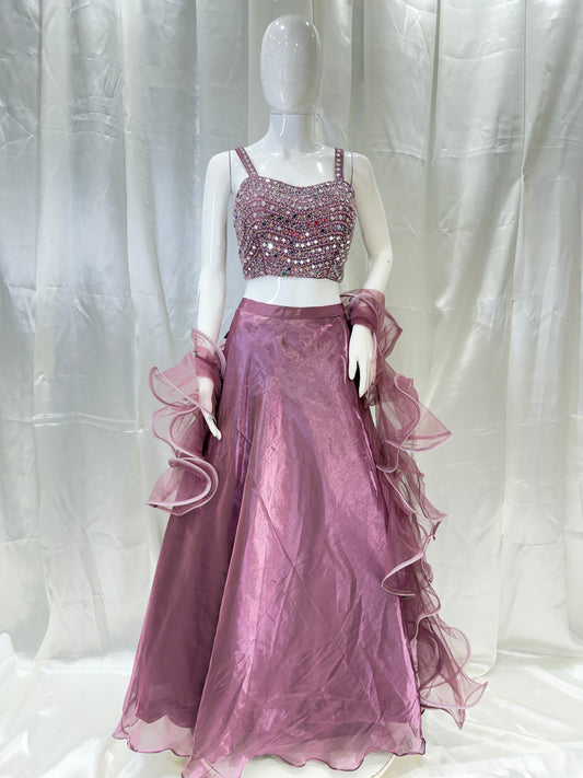 Satin Crop Top Party Wear Dress (Onion)