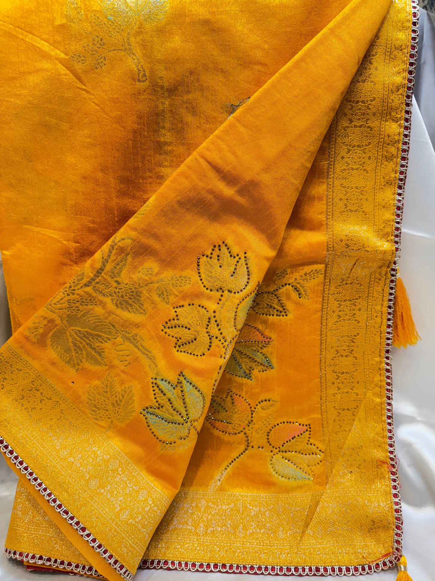 Floral Silk Saree (Yellow)