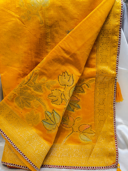 Floral Silk Saree (Yellow)