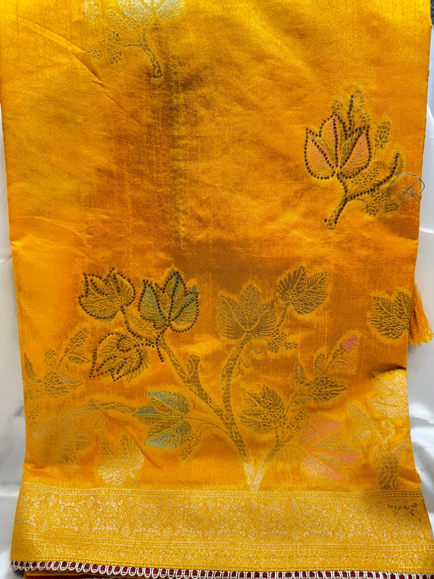 Floral Silk Saree (Yellow)