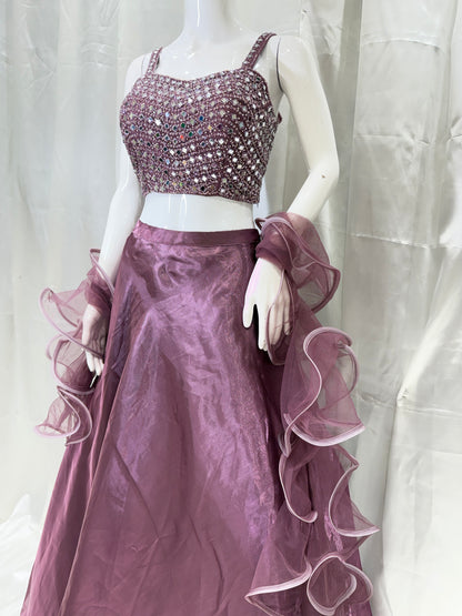 Satin Crop Top Party Wear Dress (Onion)