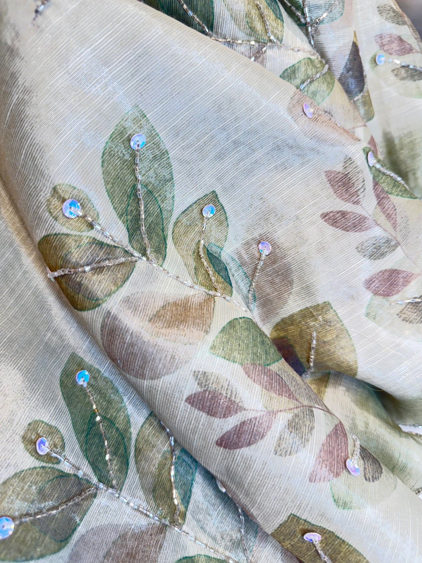 Organza Fancy Saree (Light Mehendi)