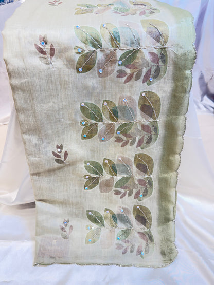 Organza Fancy Saree (Light Mehendi)