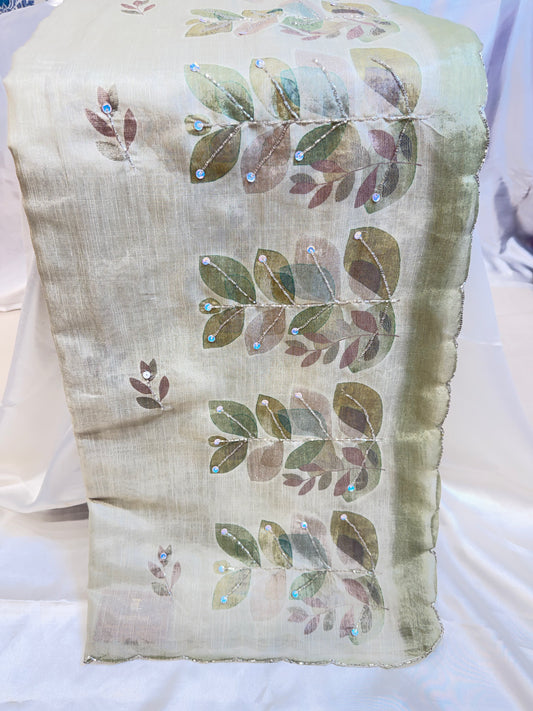 Organza Fancy Saree (Light Mehendi)