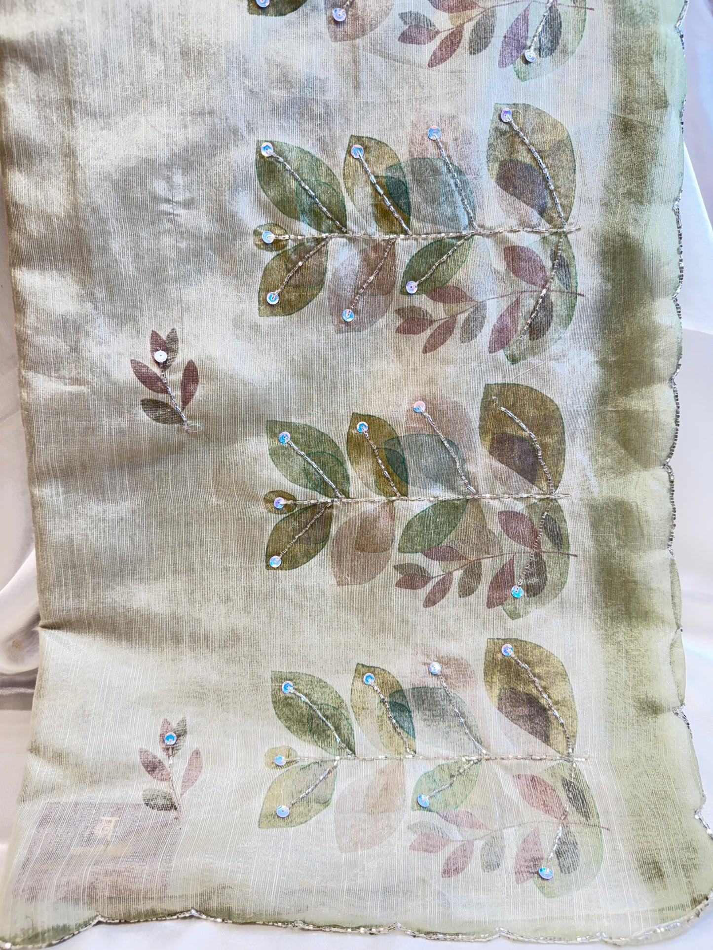 Organza Fancy Saree (Light Mehendi)