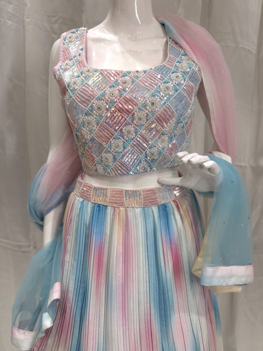 Silk Party Wear Crop Top Multicolor