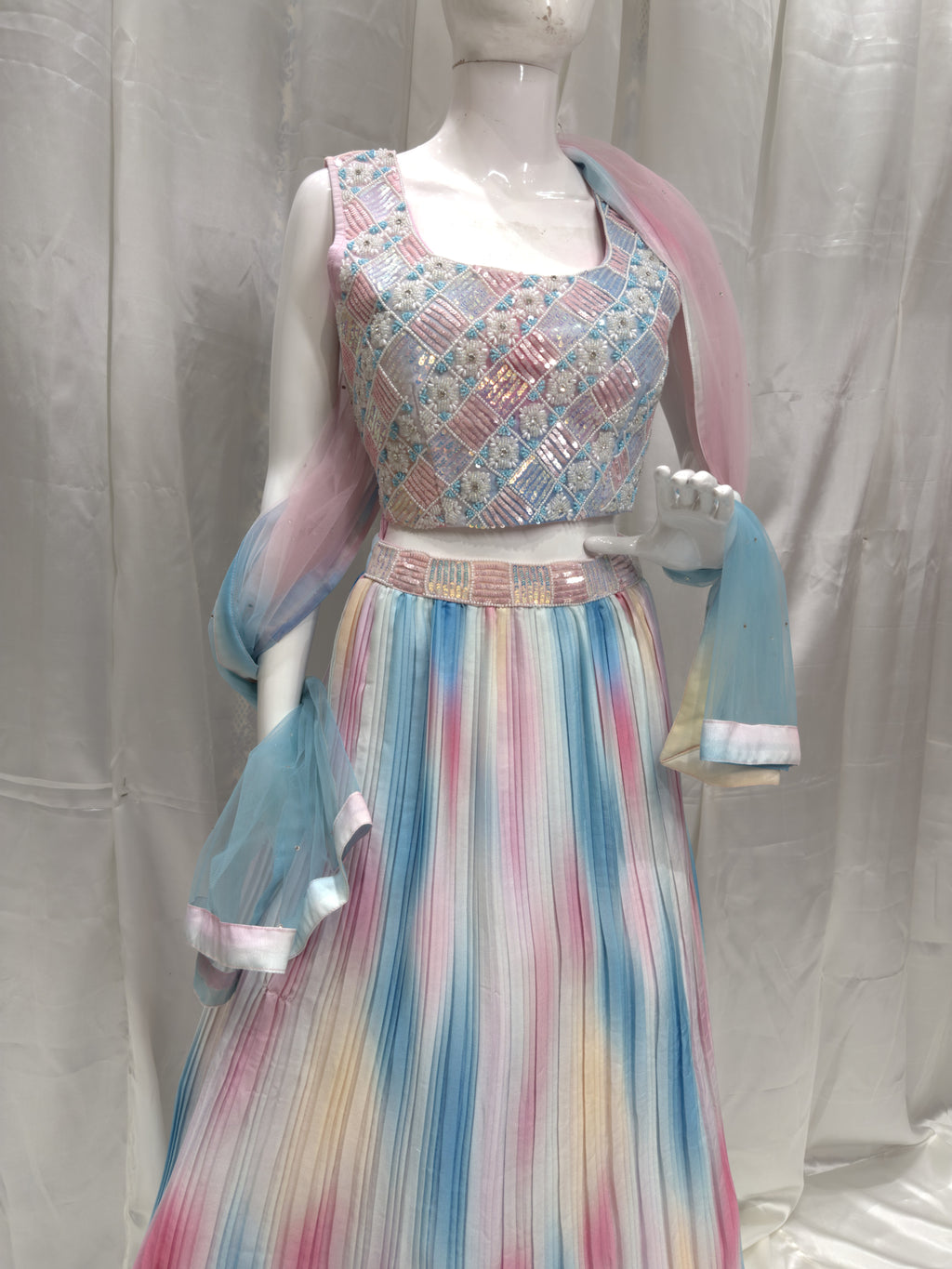Silk Party Wear Crop Top Multicolor