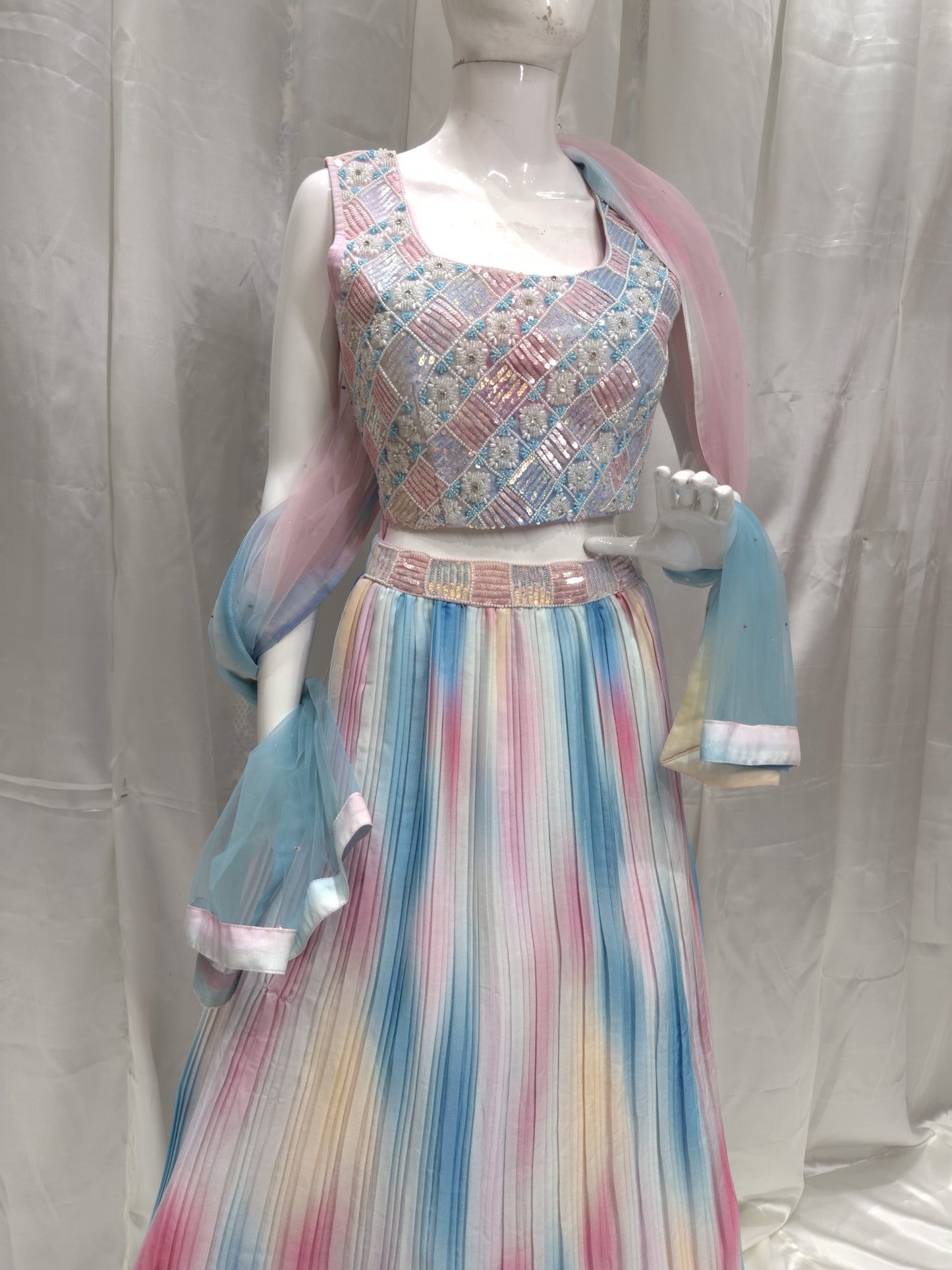 Silk Party Wear Crop Top Multicolor