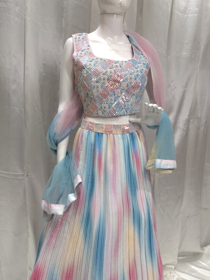 Silk Party Wear Crop Top Multicolor